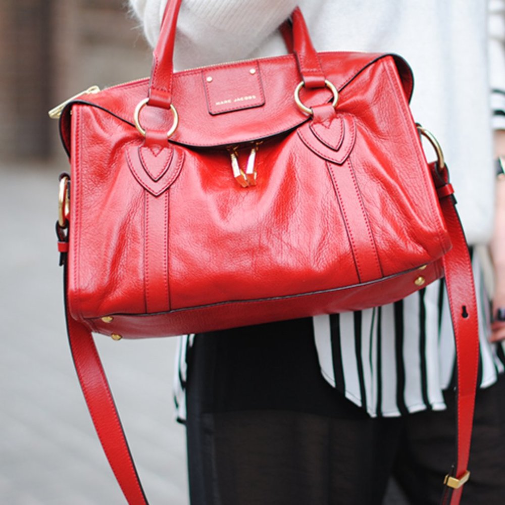 Marc Jacobs Italian Leather Satchel Bag OS Red Gold